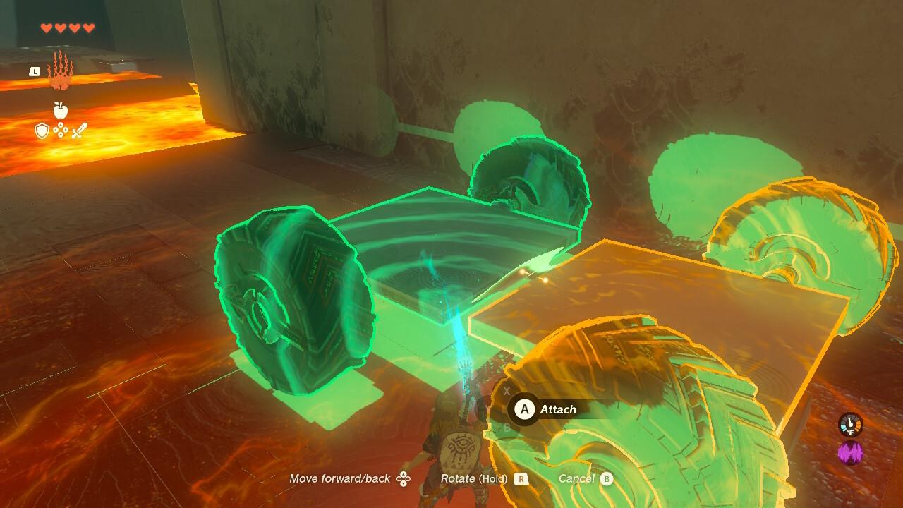 Use your Ultrahand to attach the two panels together so you can ride across the lava.