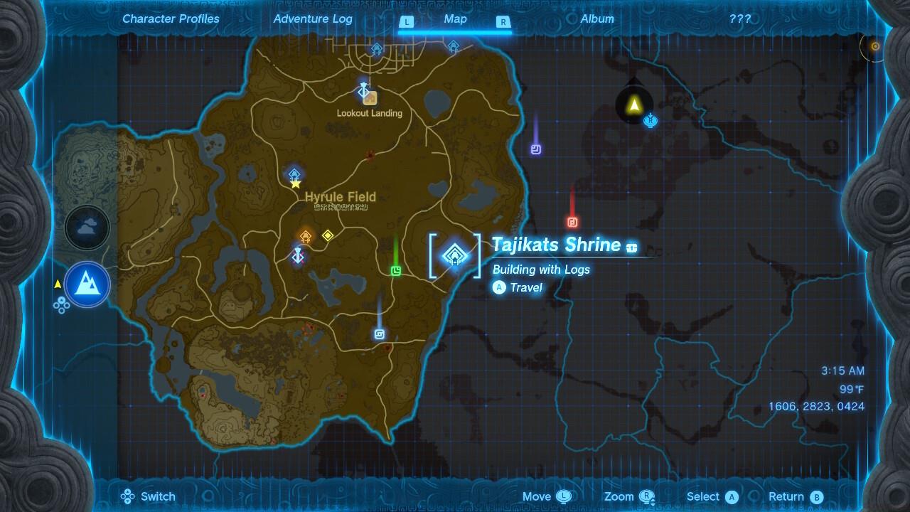 The Tajikats Shrine can be found in the Central Hyrule region.