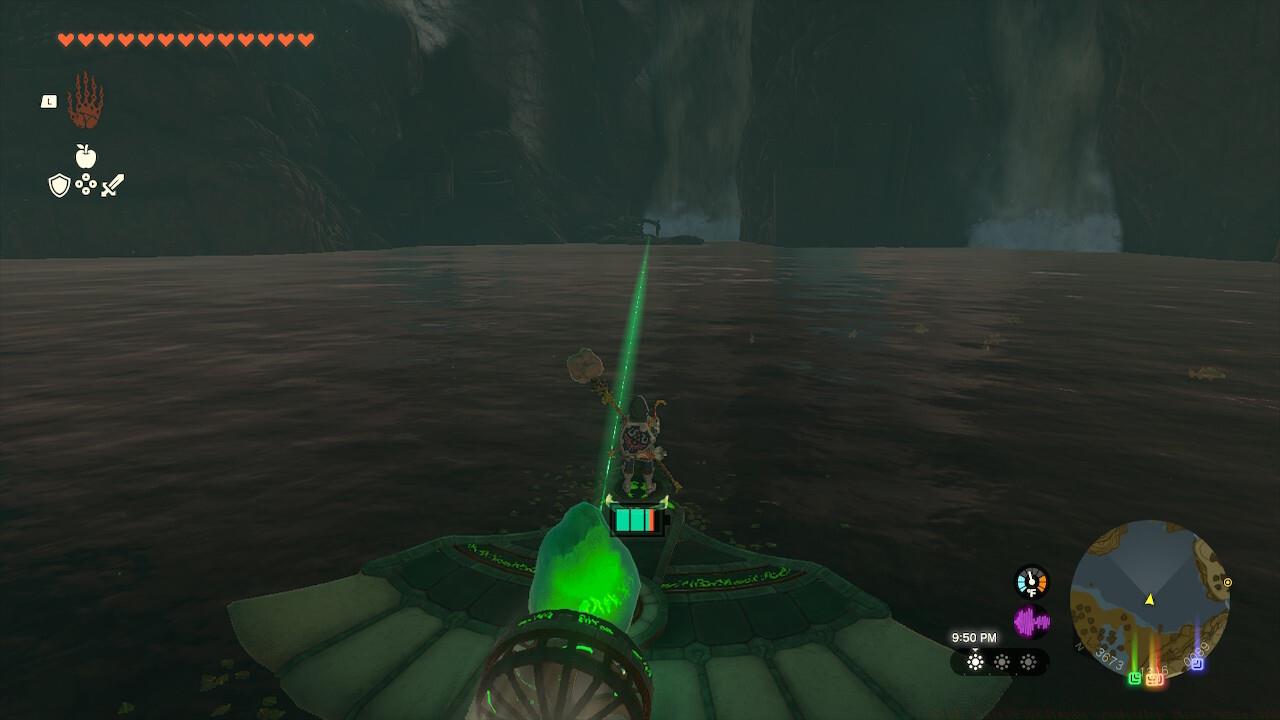 Cross the water to the crystal with a boat or some Zonai devices.