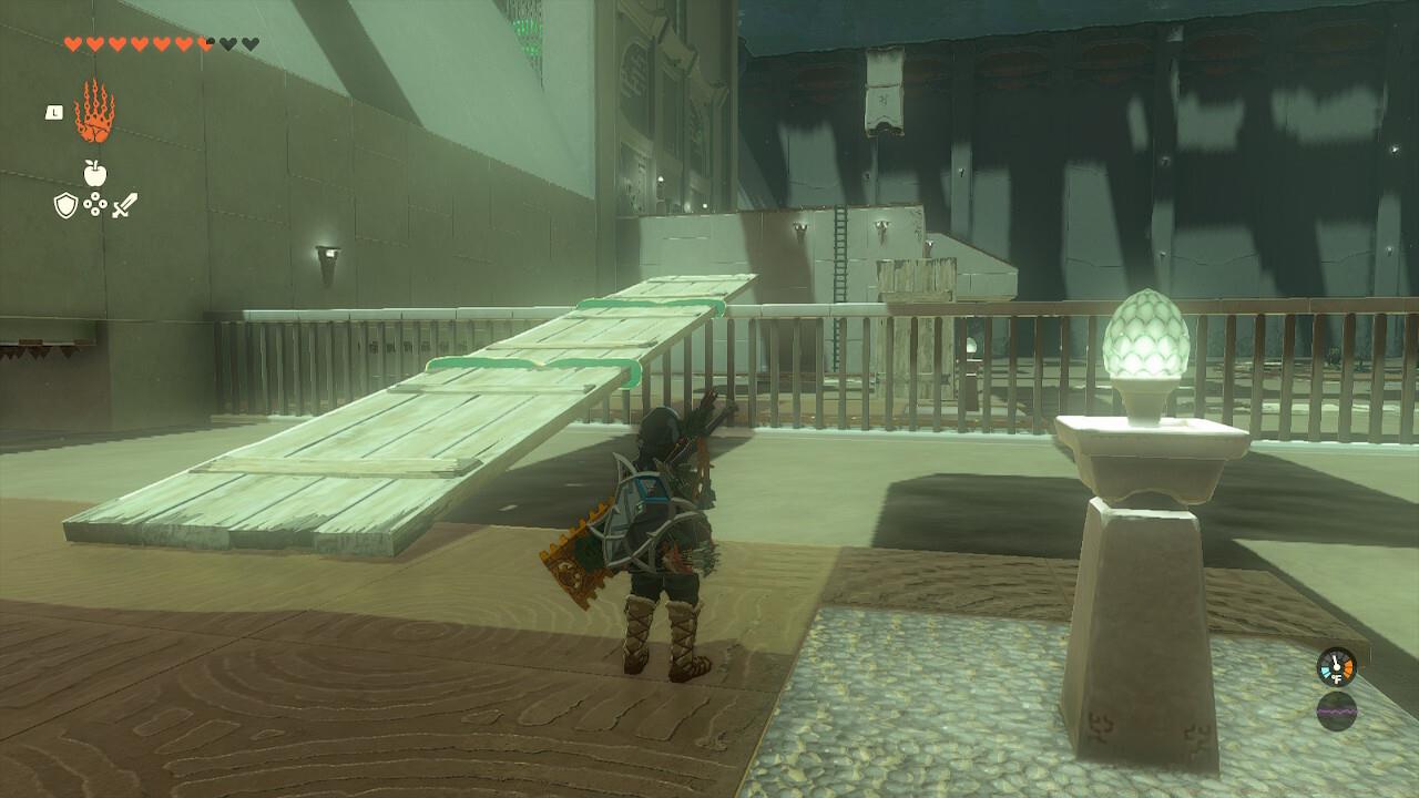 Use a plank bridge to exit the fenced area.