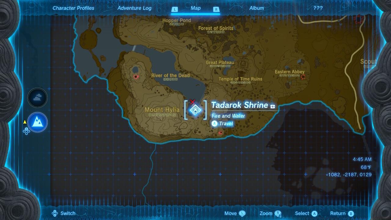 The Tadarok Shrine is located in the Great Plateau region.