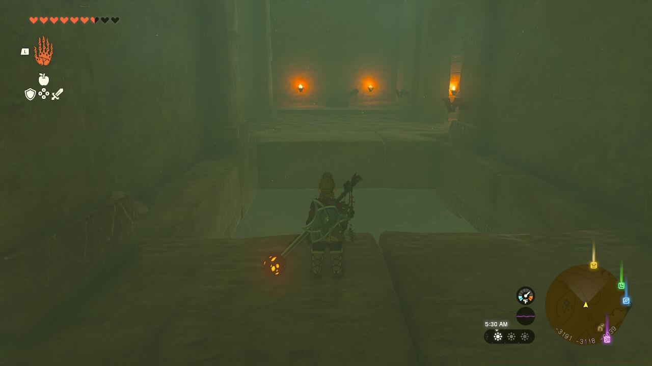 You want to make the jump across to flip that far switch before heading down into this hole.