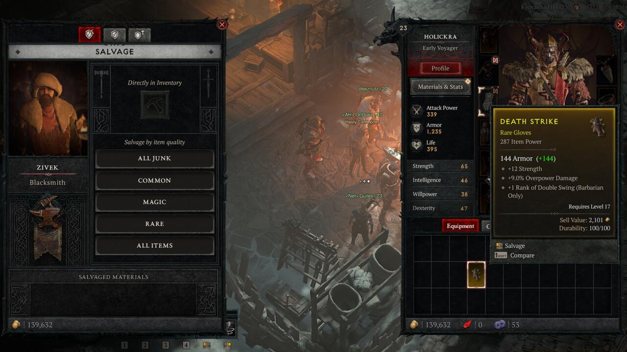 What it looks like when you go to salvage an item in your inventory