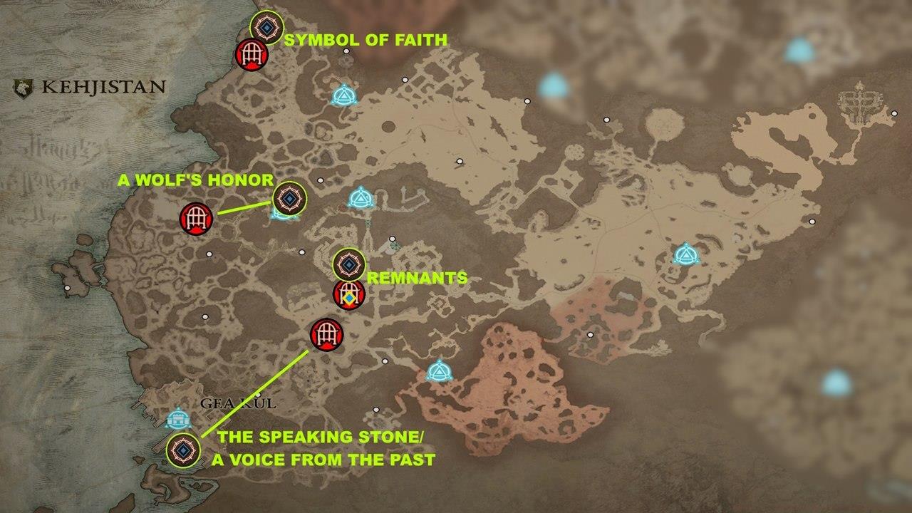 Kehjistan dungeons with side quests map