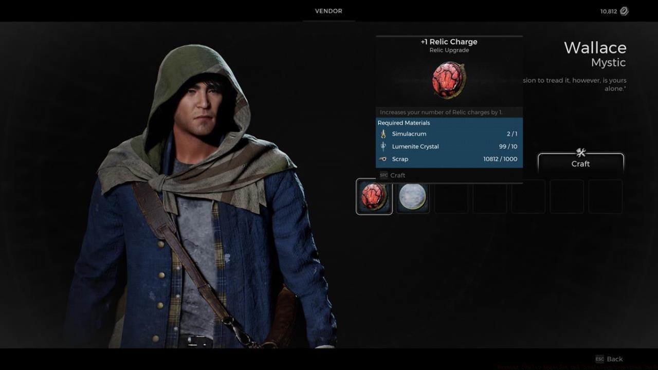 Wallace provides you with additional Relic charges, but you do need to find some Simulacrum materials.