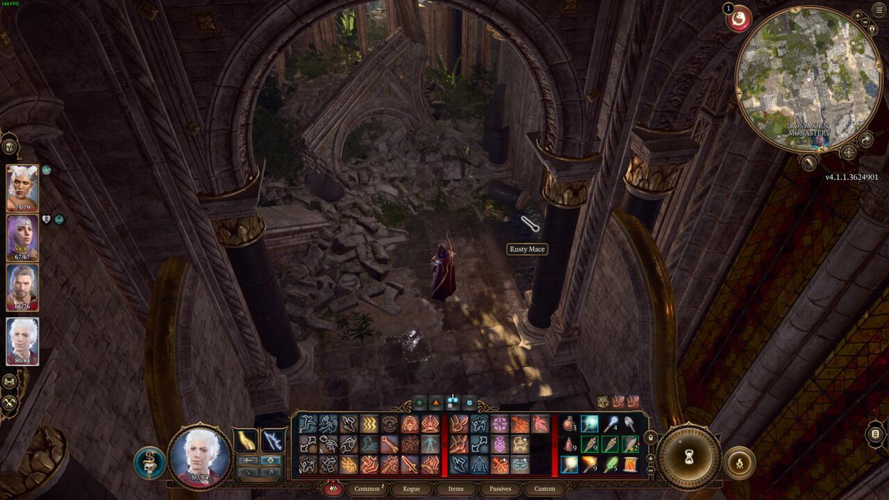 Pick up the Rusty Mace and head back to the stained glass window room. 