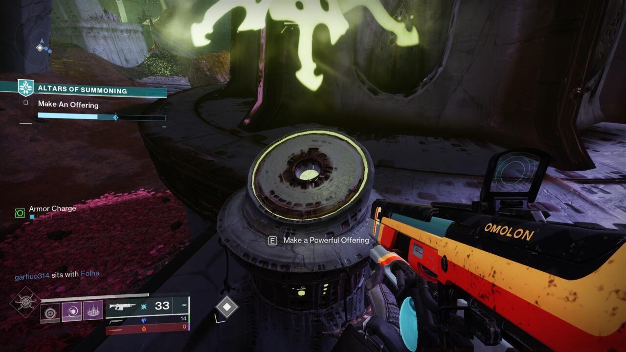 Either you or a fireteam member can make an offering in Altars of Summoning.