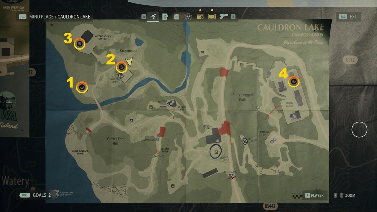 A map showing the locations of the Nursery Rhymes in Cauldron Lake