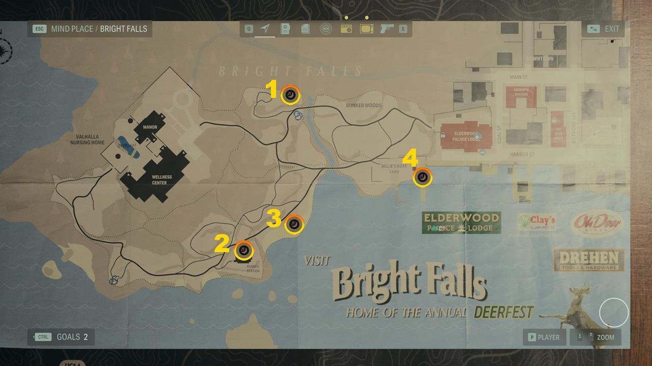 A map showing the locations of the Nursery Rhymes in Bright Falls 