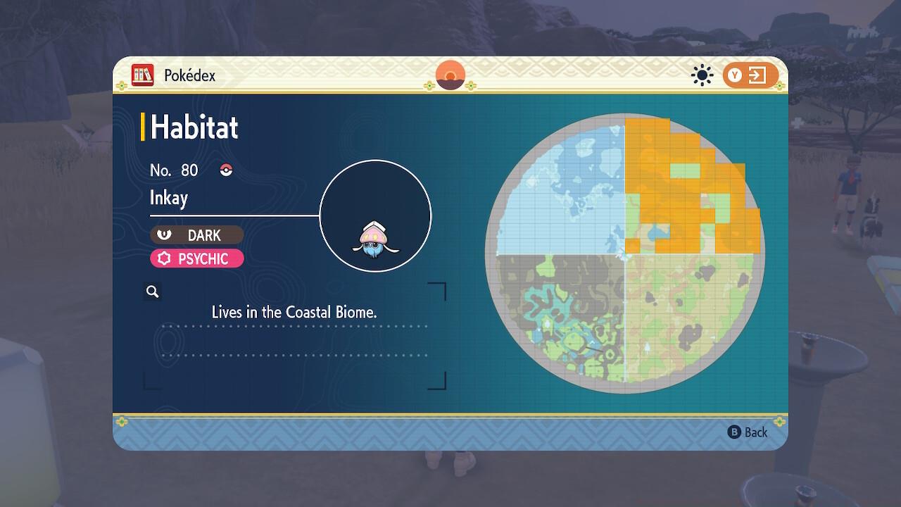 Inkay can be found near beaches and water in the Coastal Biome.