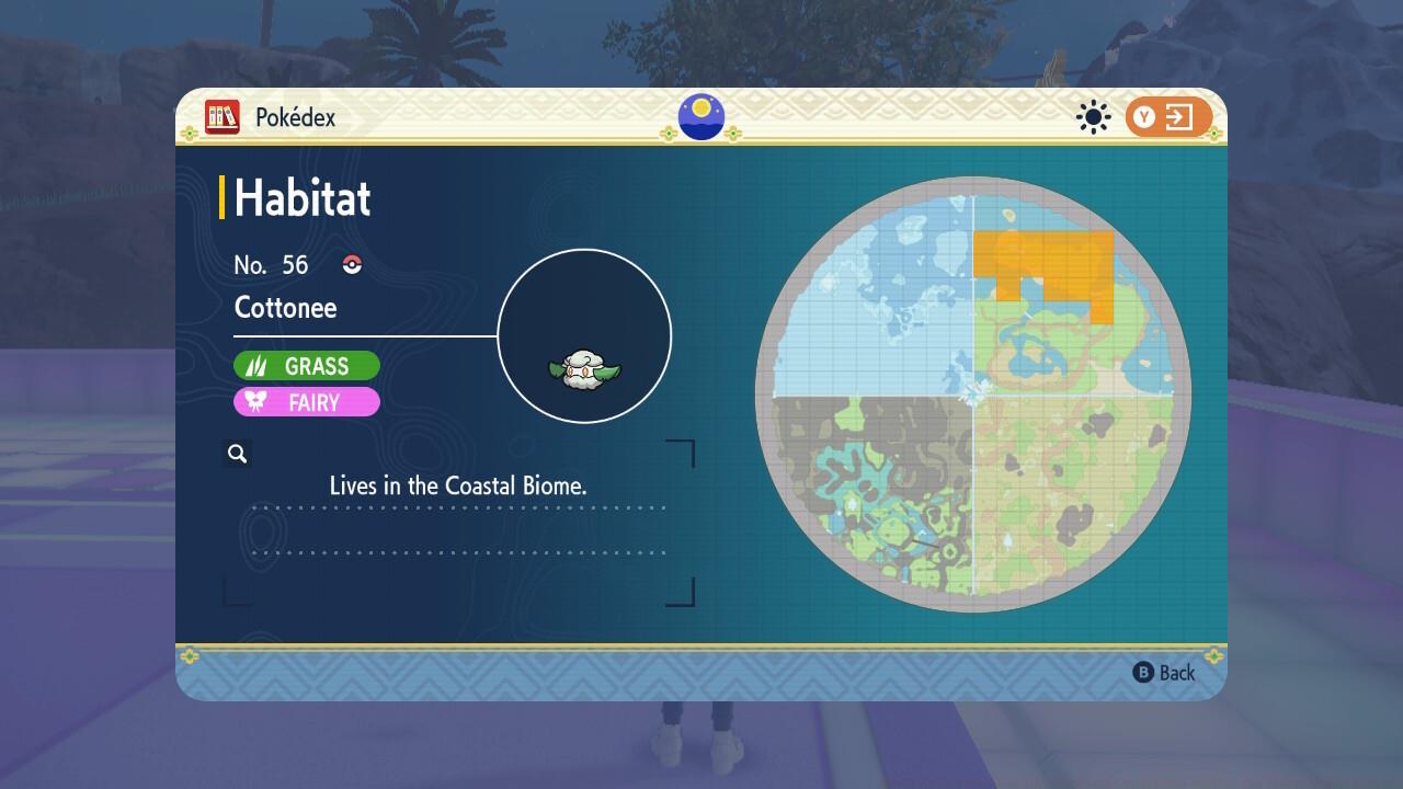 Cottonee can be found in the northern part of the Coastal Plaza.