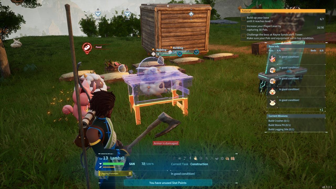 The Repair Bench can take a while to get constructed, but the Pals assigned to your base should be able to lend aid.