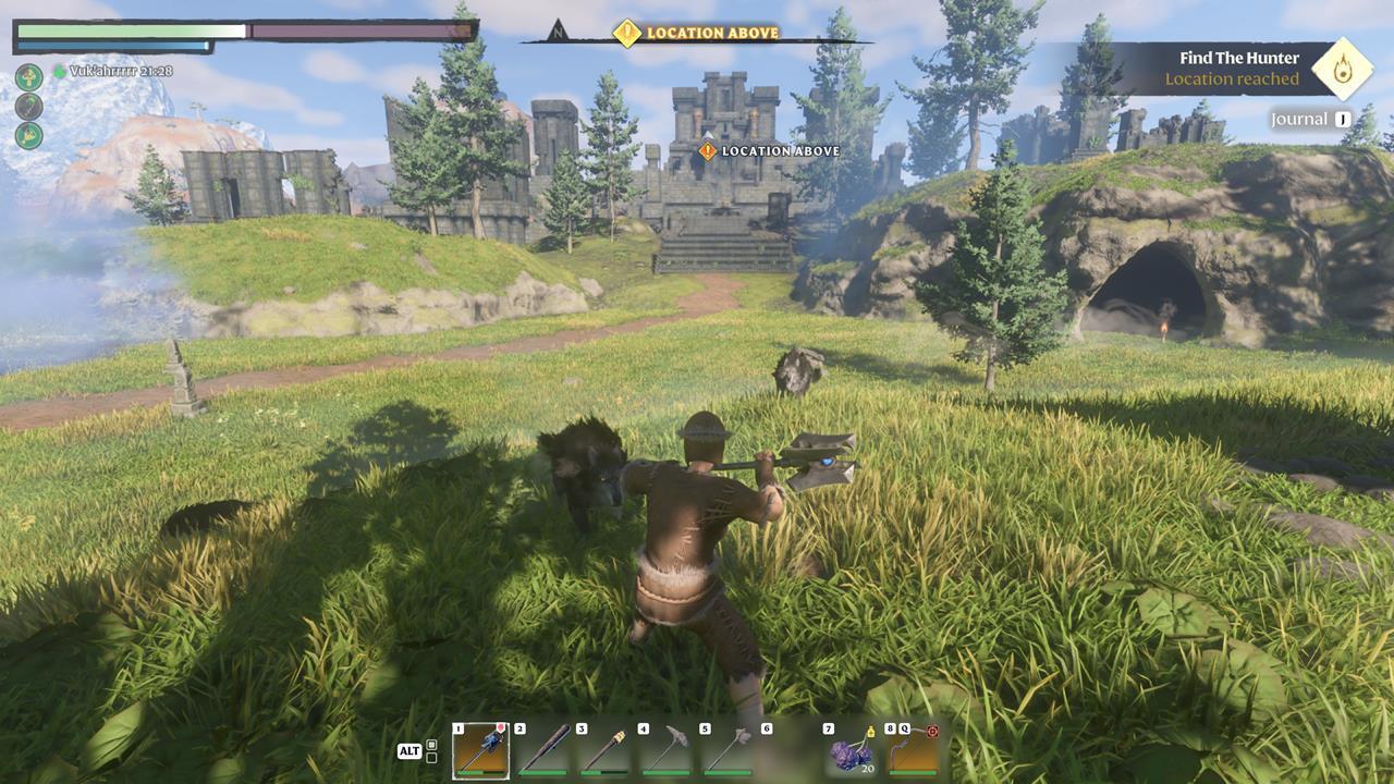 Follow the hilly area eastward until you see the ruins in the distance.