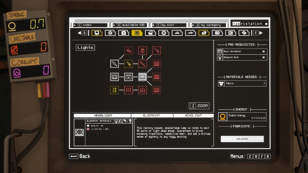 Blueprints can be unlocked in the Fabrication Station's Lights tab.
