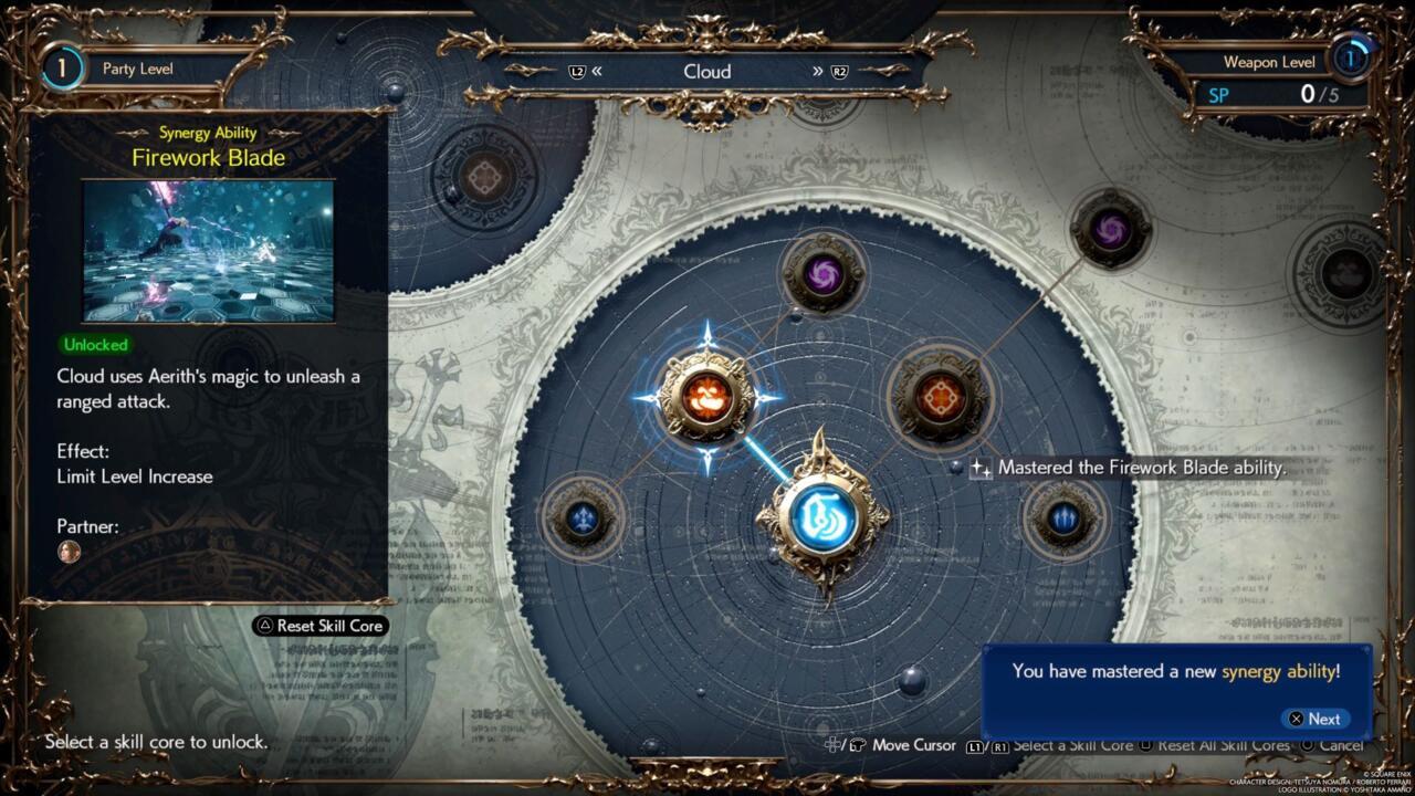 This is the beginning of Cloud's folio at party level one.