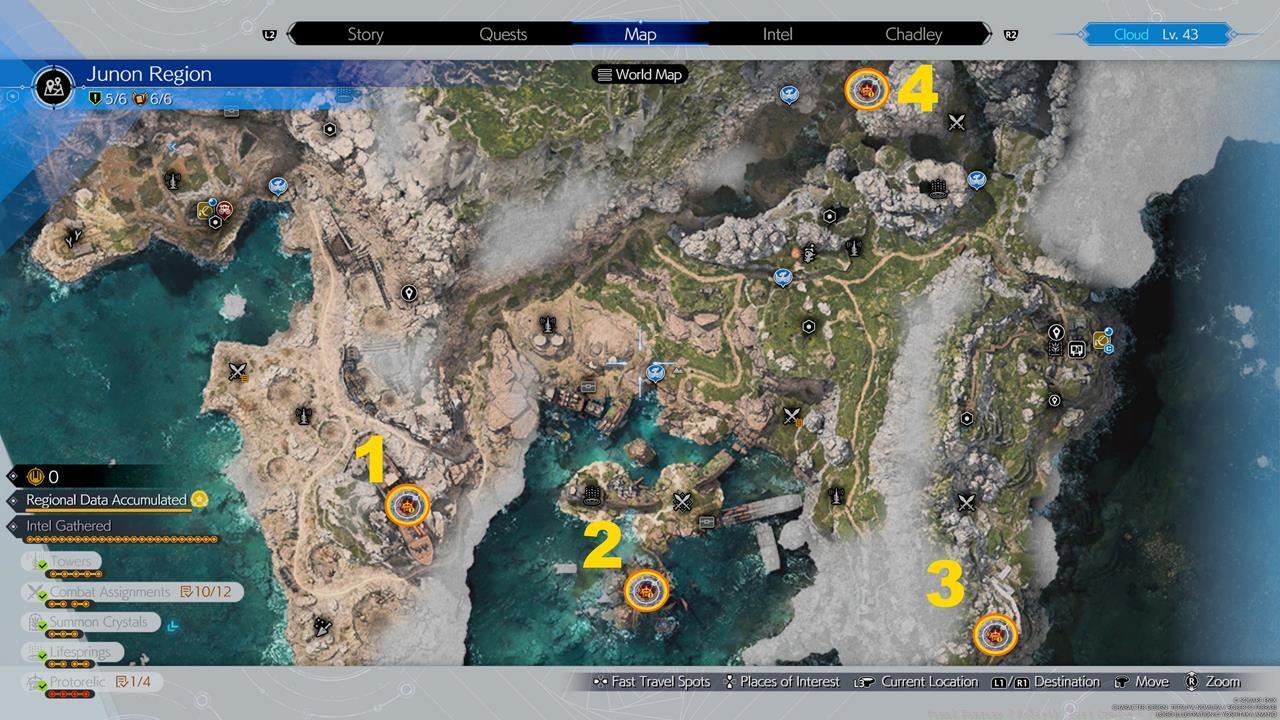 A map showing the locations of all four Fort Condor challenge areas.