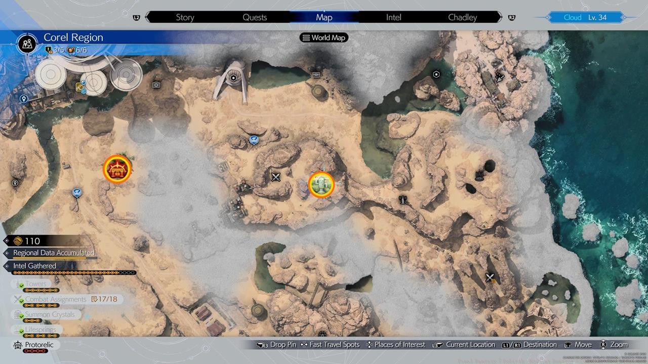 A map showing the location of the first Modular Reactor and Cactuar Rock.