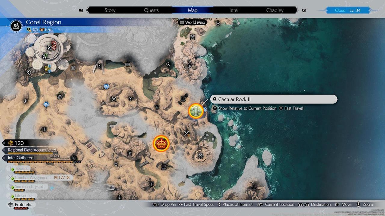 A map showing the location of the second Modular Reactor and Cactuar Rock.
