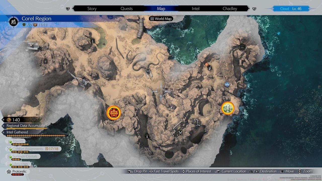 A map showing the location of the fourth Modular Reactor and Cactuar Rock.