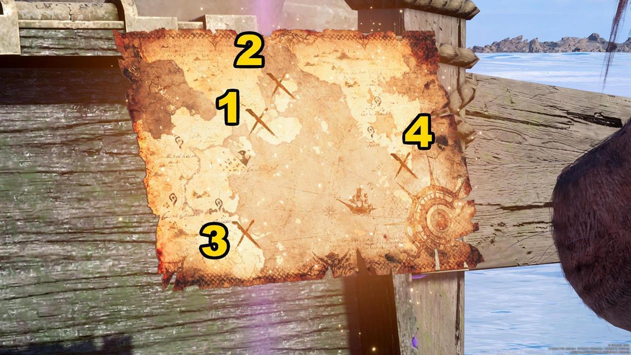 A map showing the locations of the four Pirate's Grottoes.