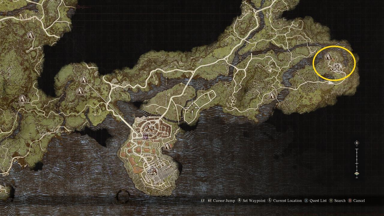 A map showing the location of the Nameless Village.