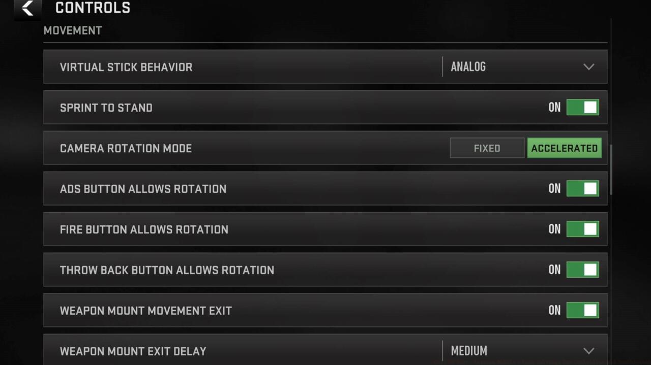 Gameplay movement settings