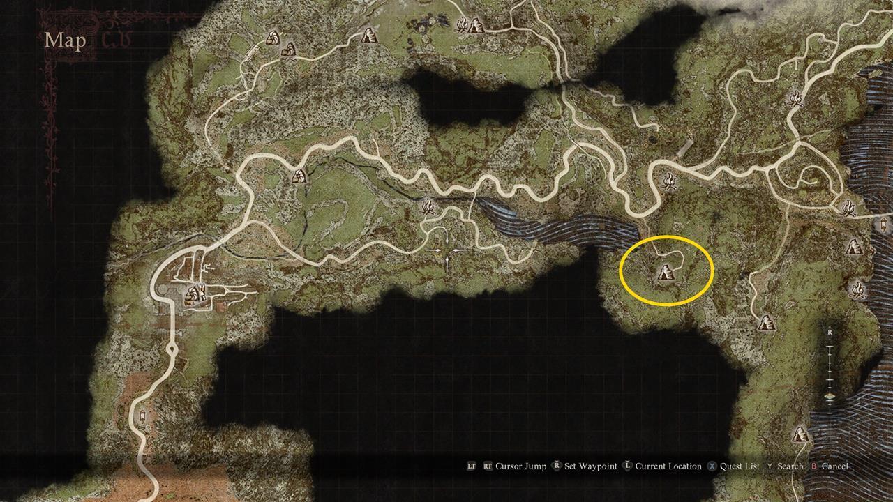 The goal is to reach the Putrid Cave further to the east.