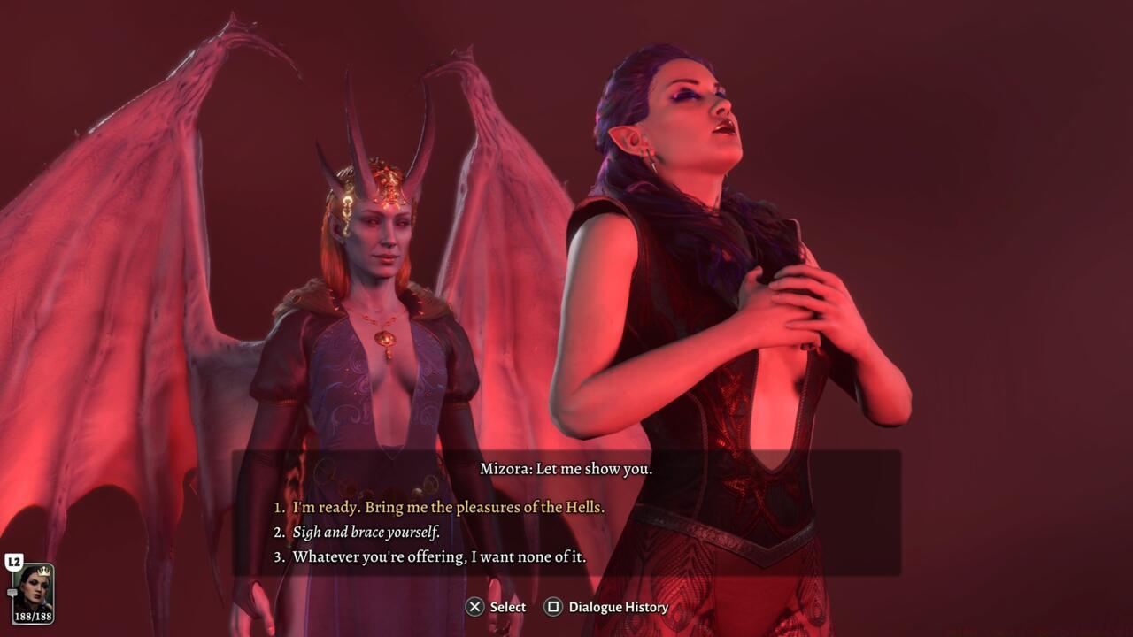 Sleeping with Mizora will cause Wyll to end your relationship for good.