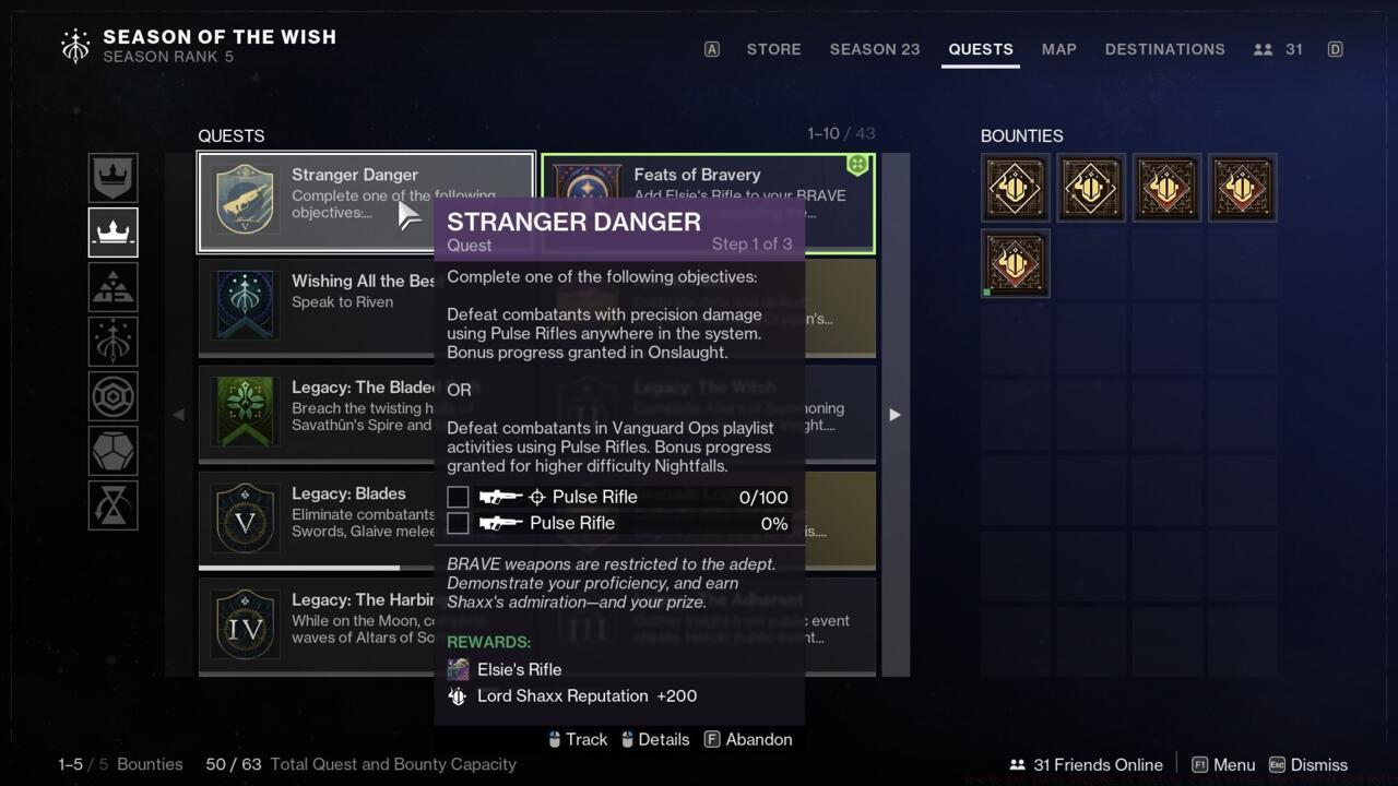 Stranger Danger is the first Brave weapon quest you'll get access to.