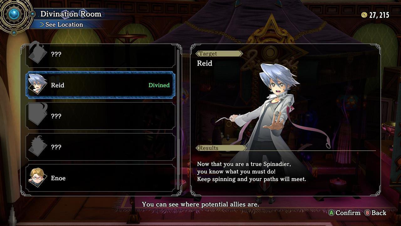 Using the Divination option to see a character's location