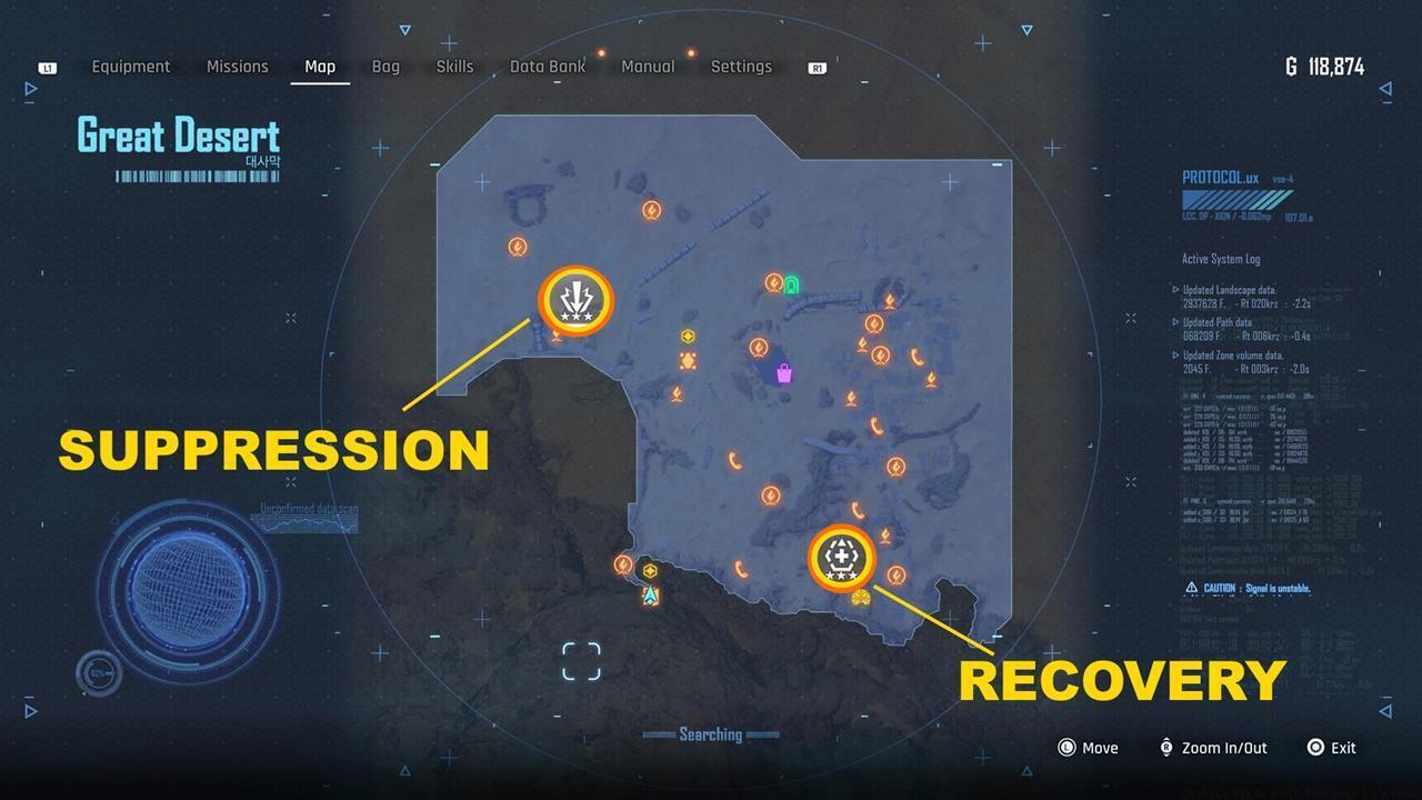 Great Desert: Exospine locations