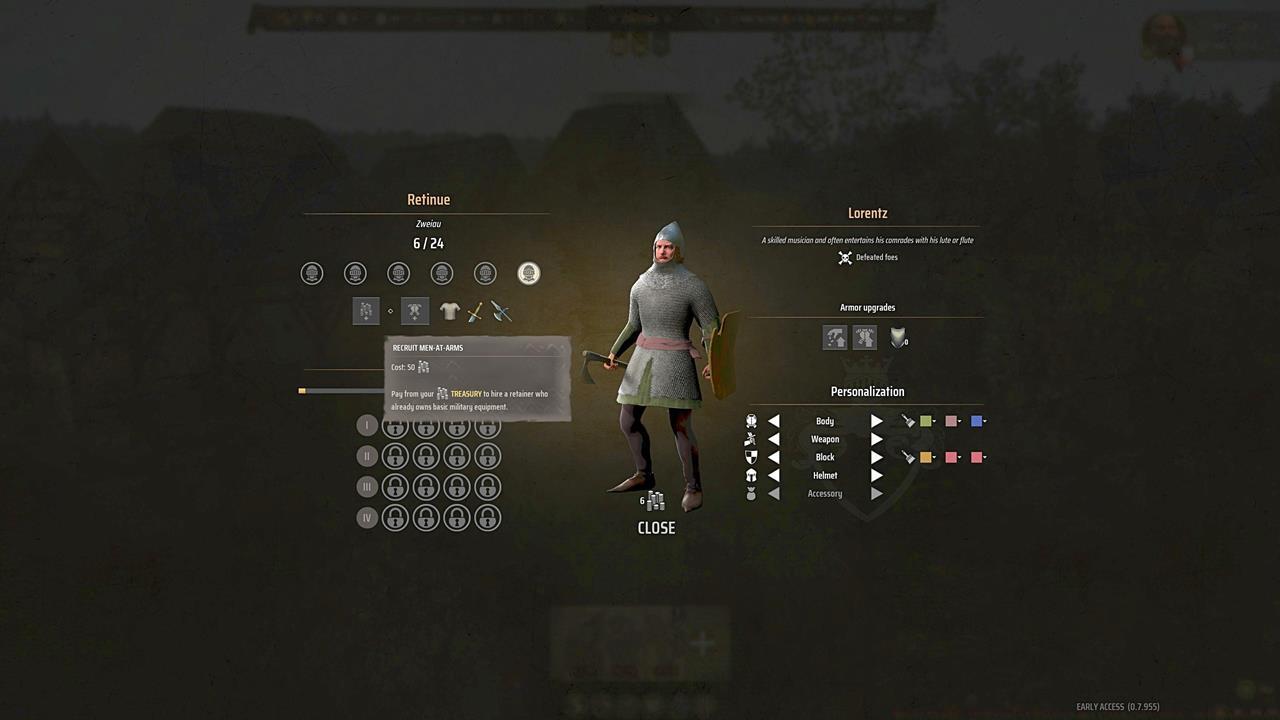 Your retinue is armed to the teeth, but also very costly to fully upgrade.