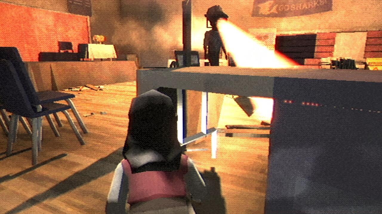 You will need to sneak behind objects and under tables to avoid being seen.