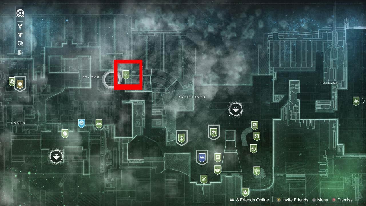 Xur's new location inside the Tower.