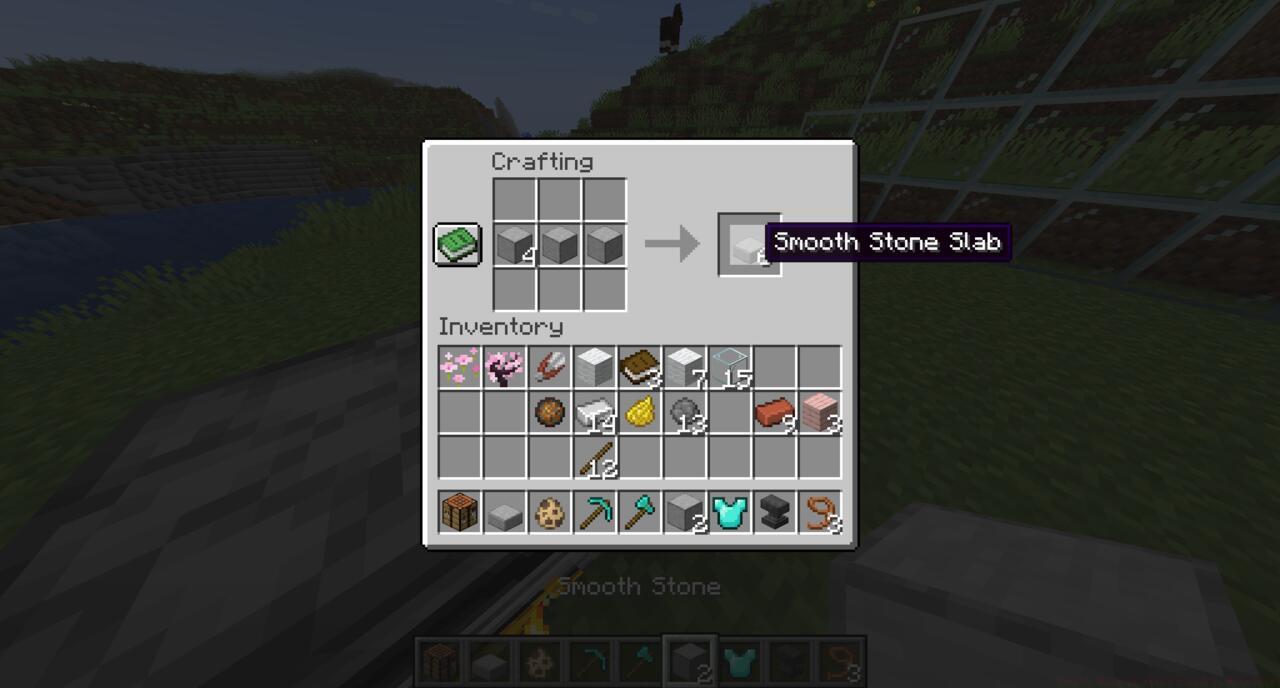 The recipe for a Smooth Stone Slab in Minecraft