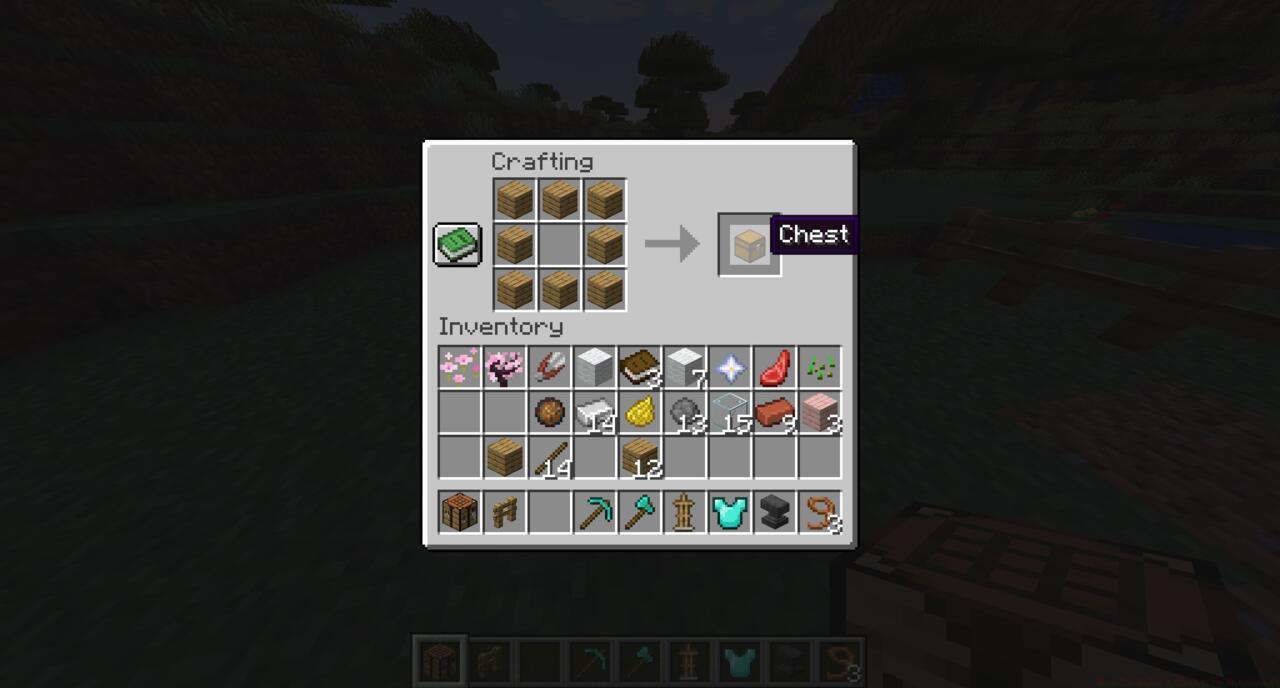 The crafting recipe for a chest in Minecraft