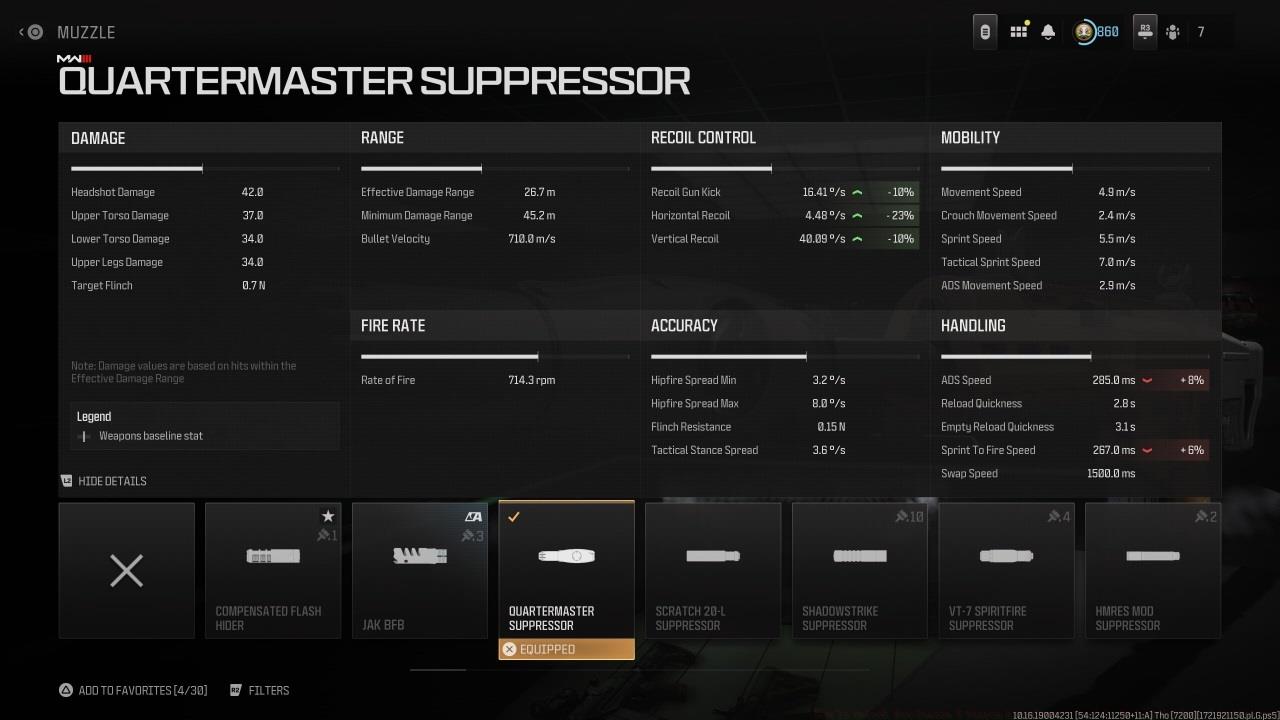 Stats for the Quartermaster Suppressor