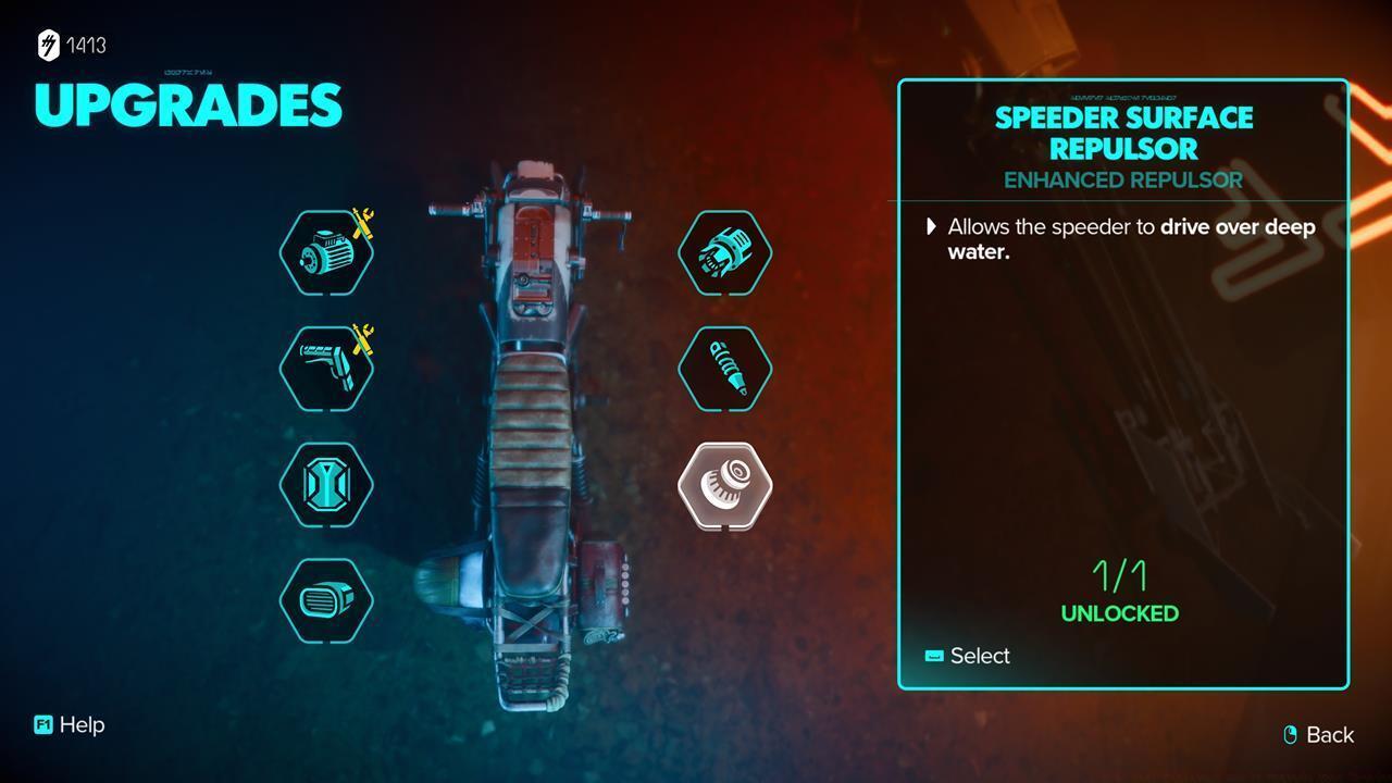This is the speeder upgrades menu.