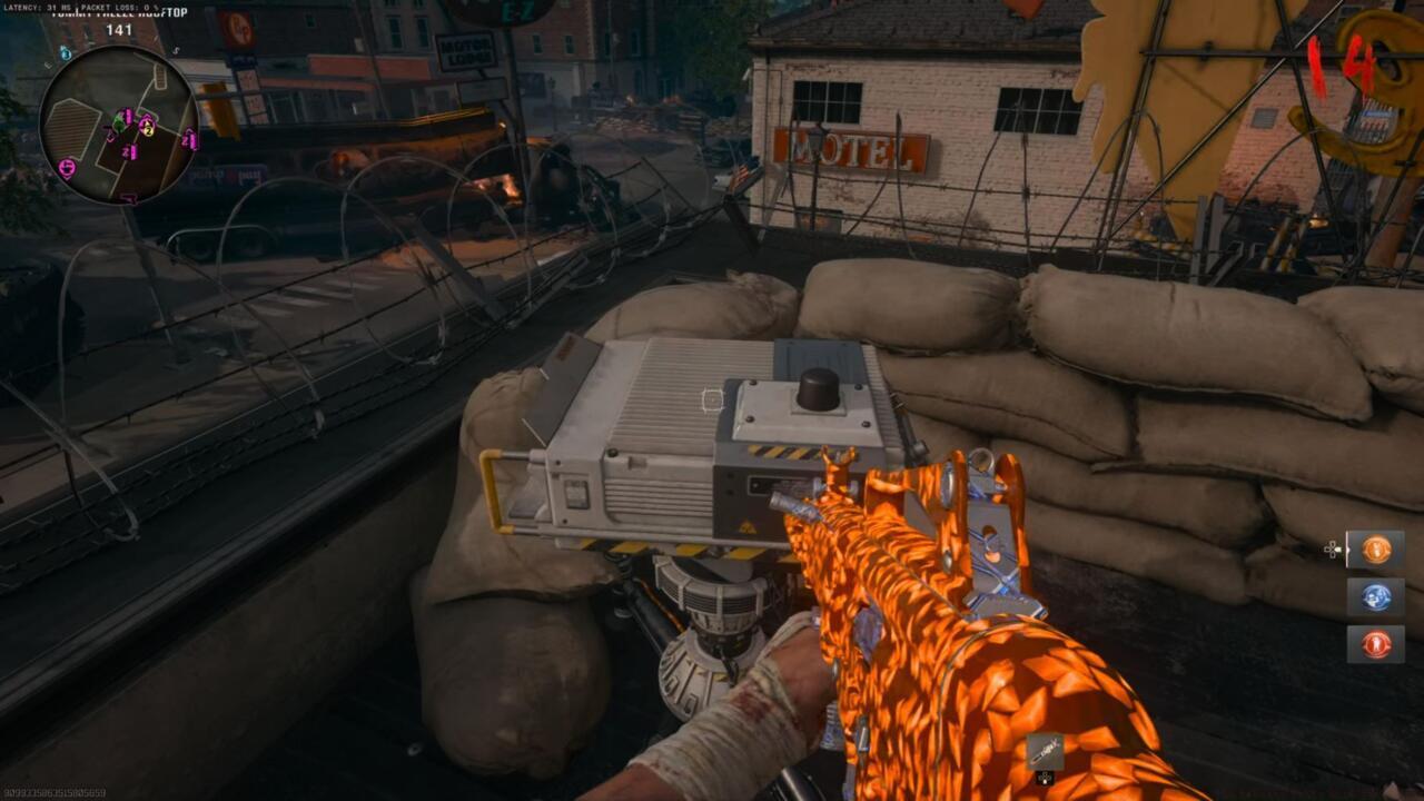 Rooftop device overlooking the gas station