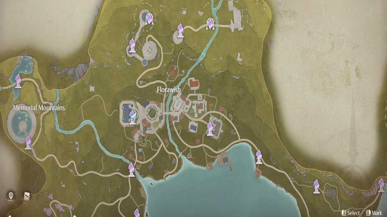 Memorial Mountains and Florawish fast travel locations