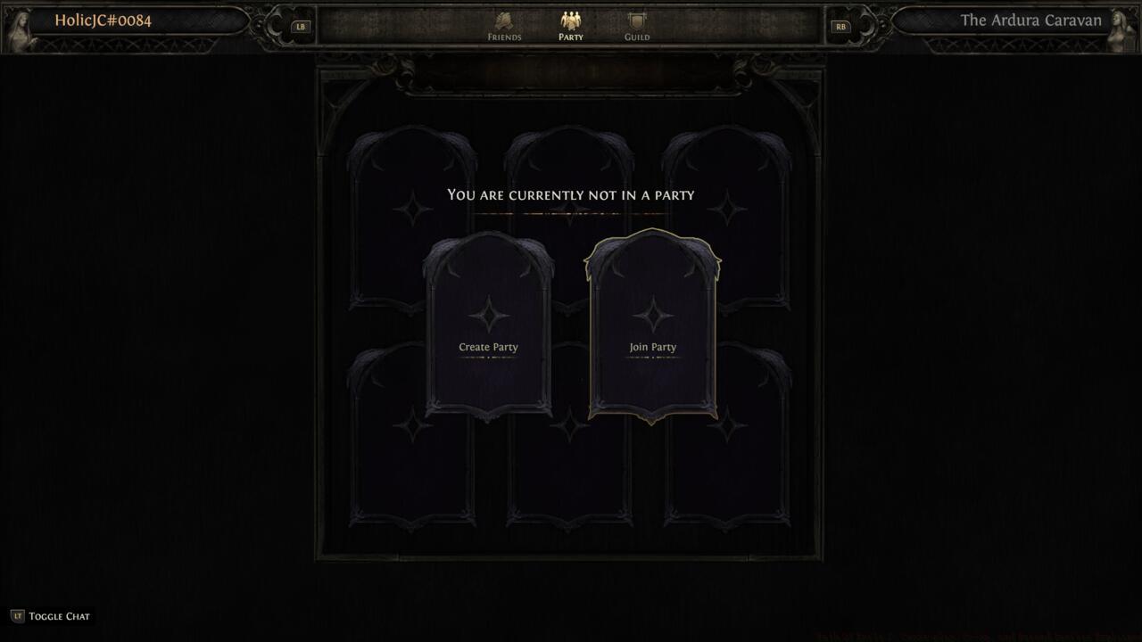 Creating or making a party in the Social menu. 