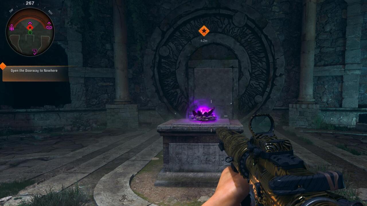 Unlock the Door to Nowhere and activate purple crystal