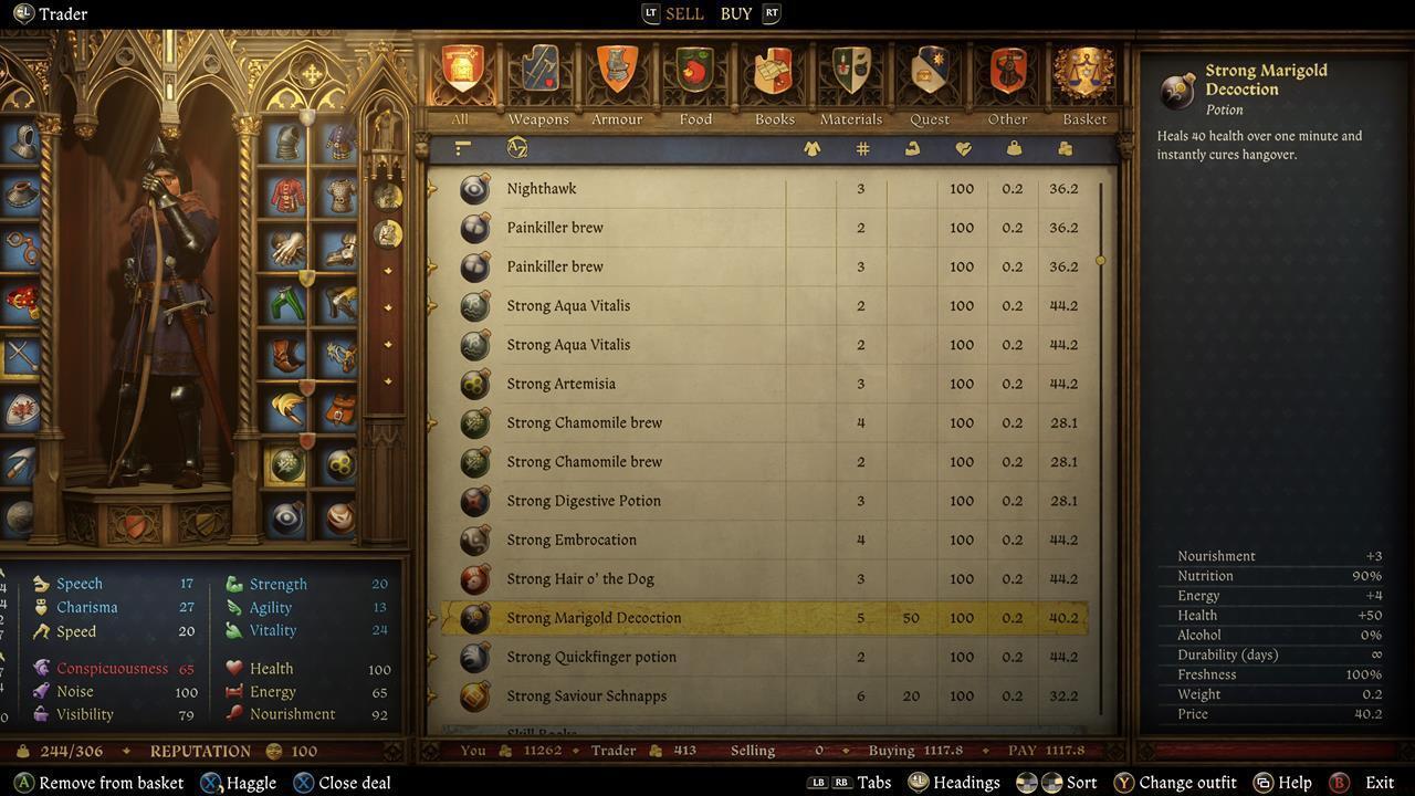 Buying restorative potions