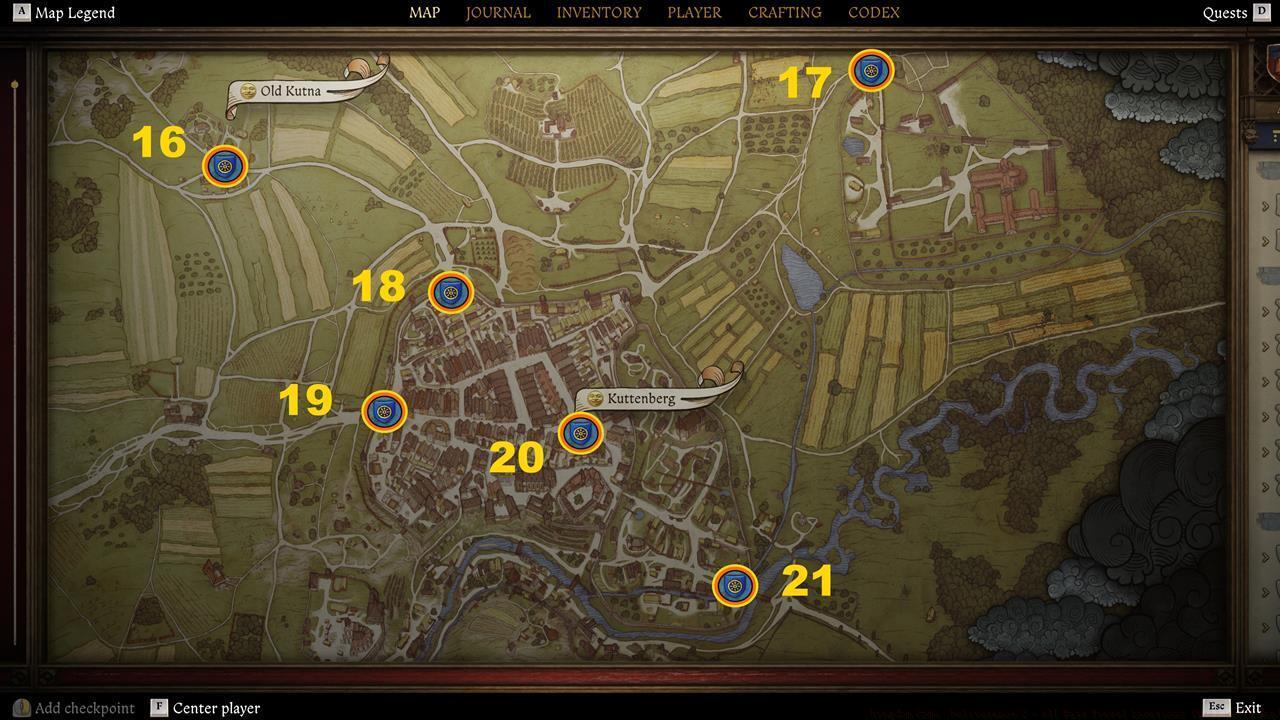 Kuttenberg city and surrounding areas - Fast travel locations