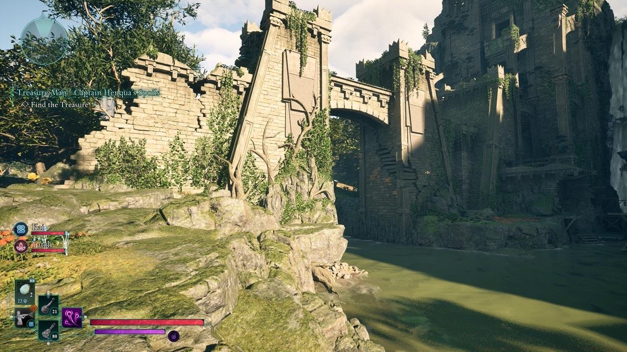 From here, jump into the river and swim underwater towards the shore you jumped from.