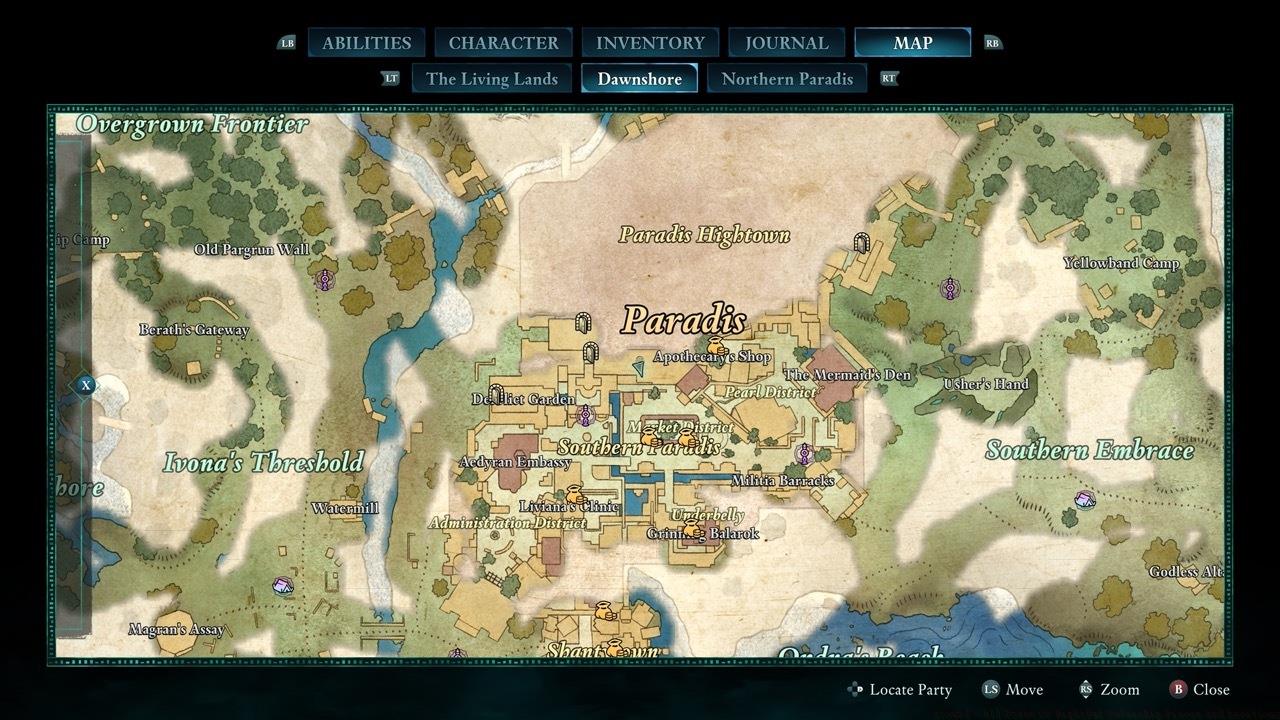 The Golden Scales of Justice can be found north of the Market District, but you need to head to the Apothecary's Shop.