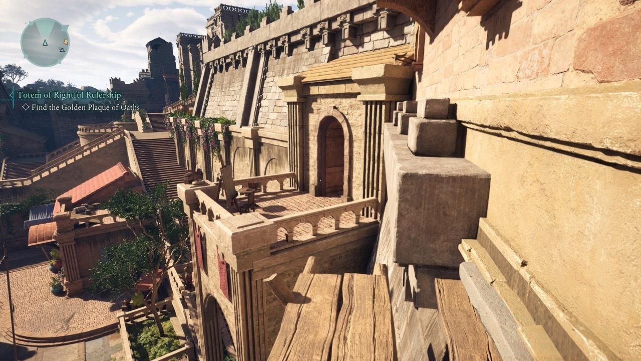 From here, jump towards the balcony and head inside.