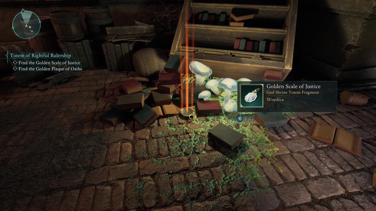 The totem piece can be found in the back of the room.