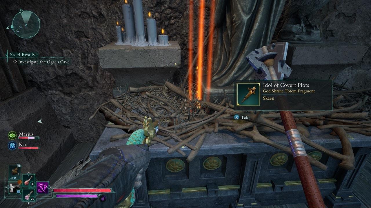 The totem piece is on an altar on the ground floor.