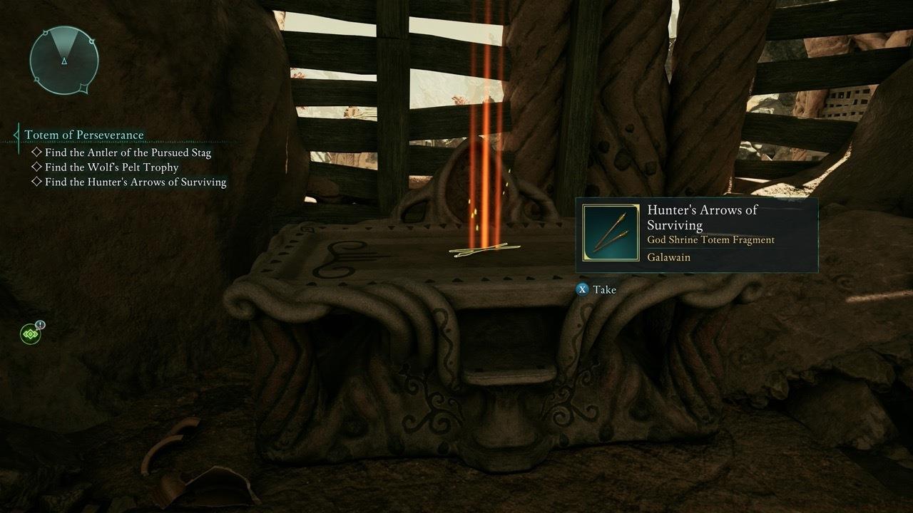 The totem piece is inside the ruins at the end of the lava river.